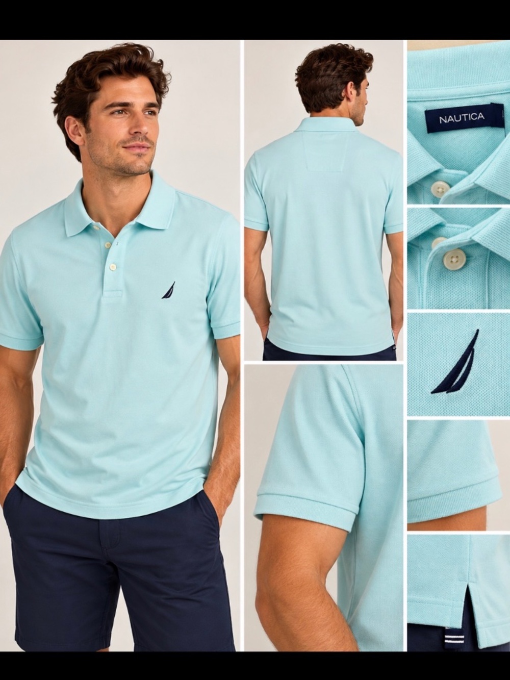 Nautica Performance Men’s Polo Shirt Large Mint Aqua Short Sleeve NWT
